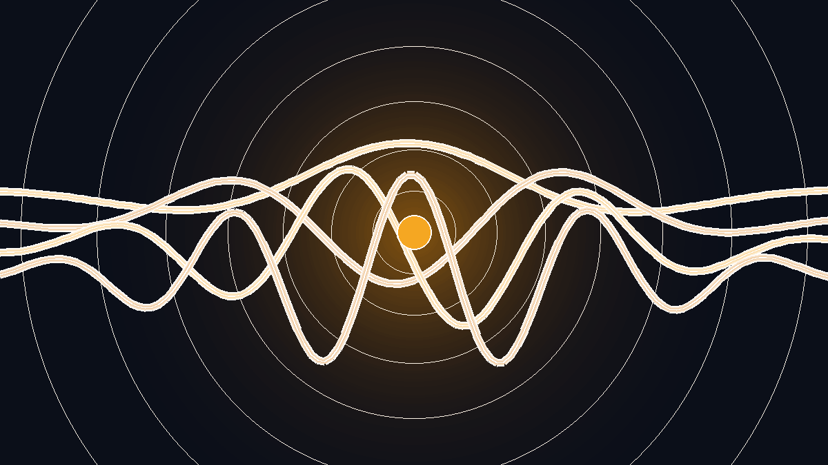 Abstract radiant golden acoustic soundwaves and concentric smart satellite communication rings